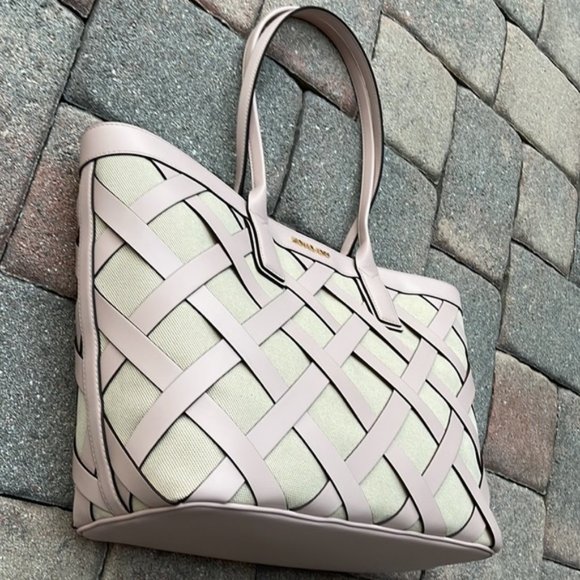 Michael Kors Sienna Large Tote Shoulder Bag Powder Blush Leather Canvas - Picture 2 of 16